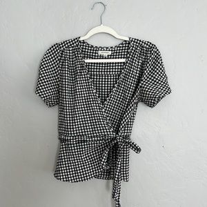 Size Small | Gingham Black and White Wrap Blouse | Brand: Max Studio